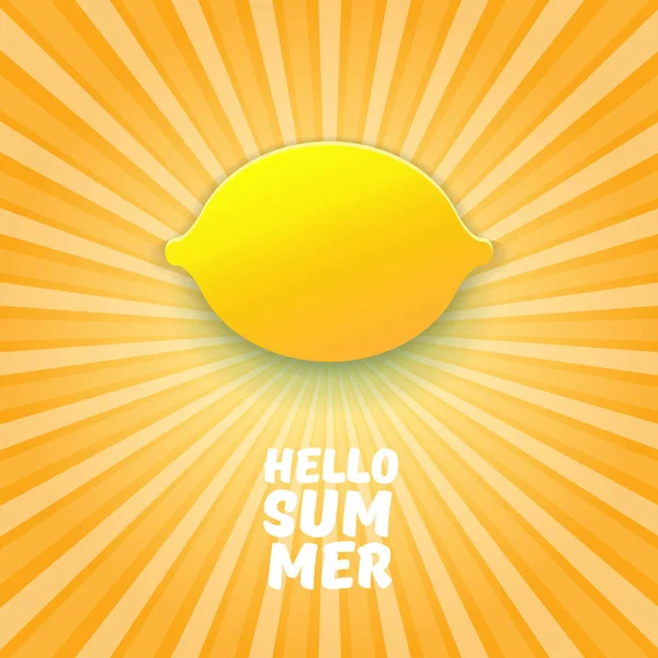 Летняя пляжная вечеринка Vector Hello Summer Beach Party Flyer Design искушает свежим лемоном на оранжевом небе на светлом фоне. Этикетка или плакат Hello summer с оранжевыми фруктами и типографским текстом . — стоковый вектор