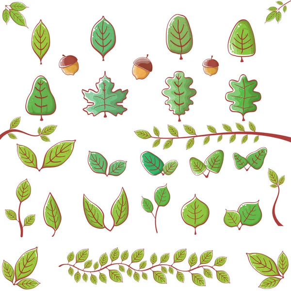 Green leaves icon set isolated on white background. summer green leaf design elements collection — Stock Vector