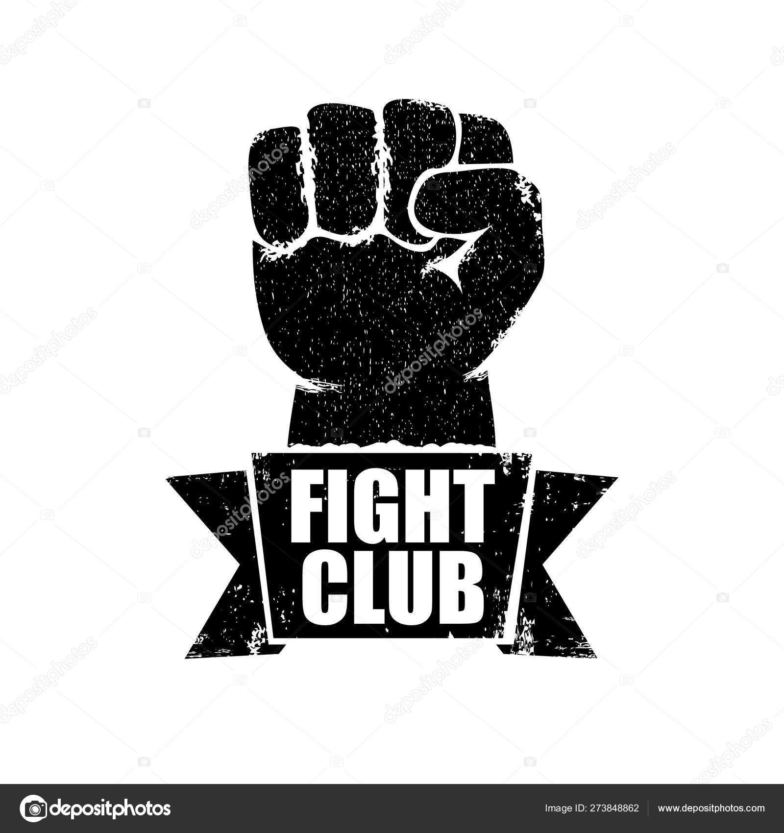 Fight club vector logo or label with grunge black man fist isolated on  white background. MMA Mixed martial arts concept design template. Fighting  club label for print on tee Stock Vector Image