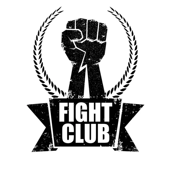 Logo ou étiquette vectoriel club de combat avec poing noir grunge isolé sur fond blanc. MMA Modèle de conception de concept d'arts martiaux mixtes. Étiquette club de combat pour impression sur tee — Image vectorielle