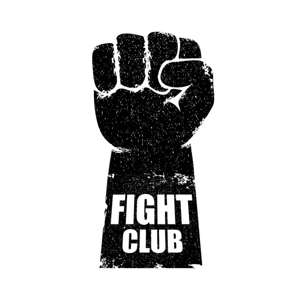 Kampf Club Vektor Logo oder Etikett mit Grunge Black Man Faust isoliert auf weißem Hintergrund. mma Mixed Martial Arts Konzeptvorlage. Schlägeraufkleber für Druck auf Abschlag — Stockvektor