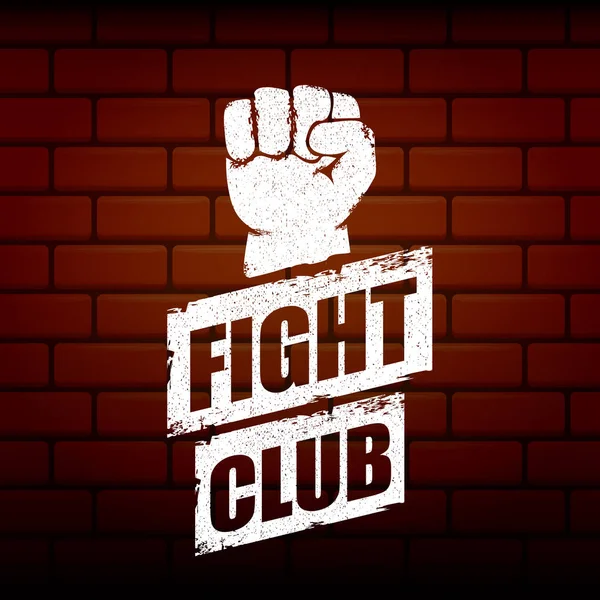 Logo nebo štítek s klubovým vektorem s grunge černá pěst izolovaná na pozadí cihlové zdi. Návrhový design koncepce bojových umění MMA. Značka bojových klubů pro tisk na Tee — Stockový vektor