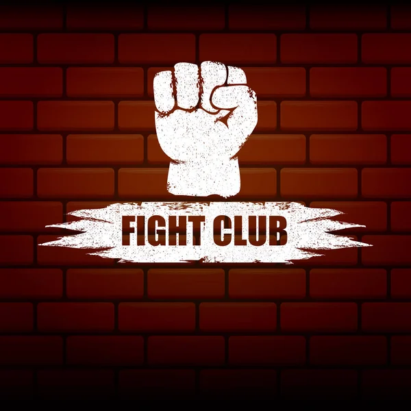 Logo ou étiquette vectoriel club de combat avec poing noir grunge isolé sur fond de mur de briques. MMA Modèle de conception de concept d'arts martiaux mixtes. Étiquette club de combat pour impression sur tee — Image vectorielle