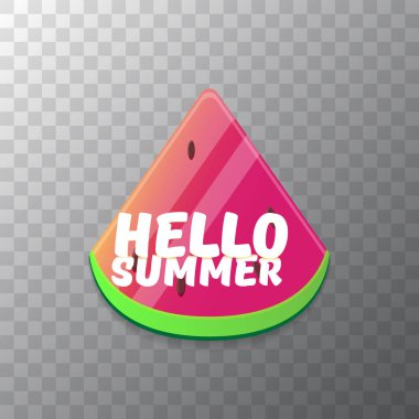 Vektör Merhaba yaz plaj parti Flyer tasarım şablonu taze karpuz dilim şeffaf arka planda izole. Merhaba yaz kavramı etiket veya poster ile meyve ve tipografi metin