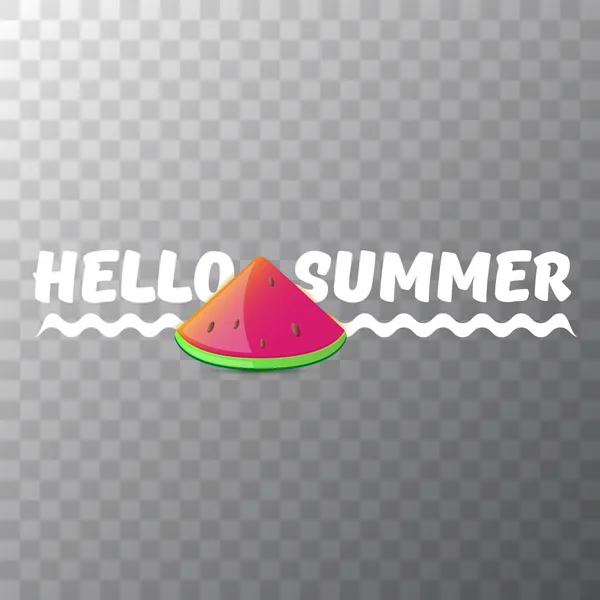 Wektor Hello Summer Beach Party Flyer szablon projekt ze świeżym plasterek arbuz izolowane na przezroczystym tle. Hello Summer koncepcji etykiety lub plakat z owocami i tekstem typograficznym — Wektor stockowy