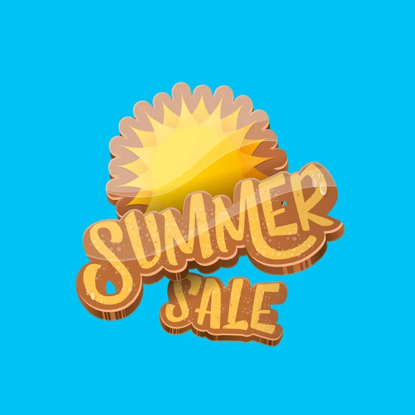 Vector summer sale label or tag on blue sky background with sun. Summer sale poster or banner design template. — Stock Vector