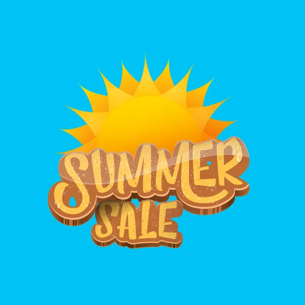 Vector summer sale label or tag on blue sky background with sun. Summer sale poster or banner design template. — Stock Vector