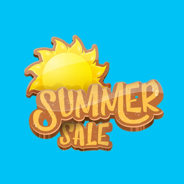 Vector summer sale label or tag on blue sky background with sun. Summer sale poster or banner design template. — Stock Vector