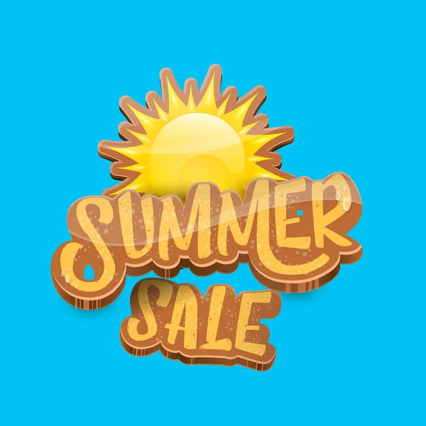 Vector summer sale label or tag on blue sky background with sun. Summer sale poster or banner design template. — Stock Vector