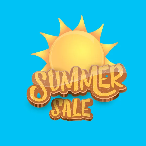 Vetor de verão venda etiqueta ou etiqueta no fundo do céu azul com sol. Cartaz de venda de verão ou modelo de design de banner . —  Vetores de Stock