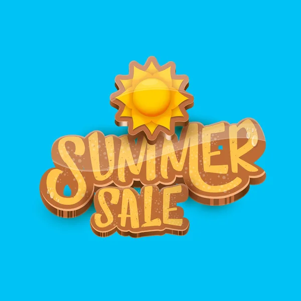 Vector summer sale label or tag on blue sky background with sun. Summer sale poster or banner design template. — Stock Vector