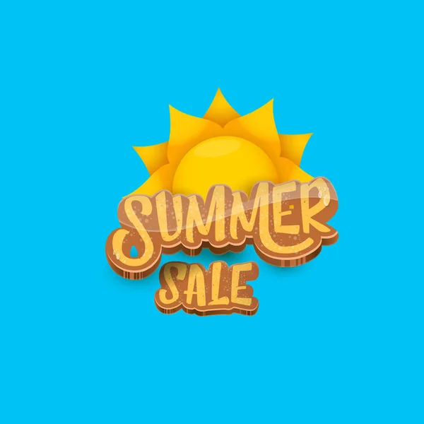 Vector summer sale label or tag on blue sky background with sun. Summer sale poster or banner design template. — Stock Vector