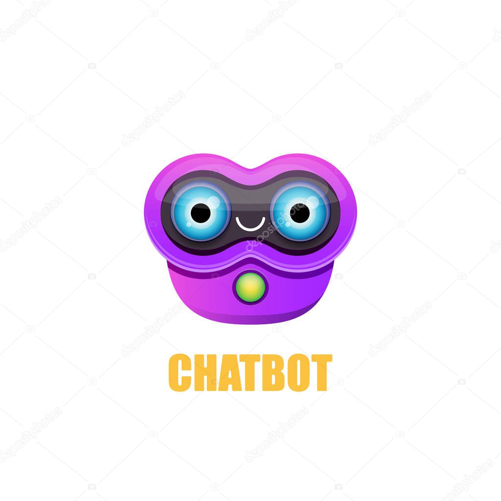 cute chatbot character isolated on white background. Vector Funny robot assistant, chatter bot, helper chatbot logo or label