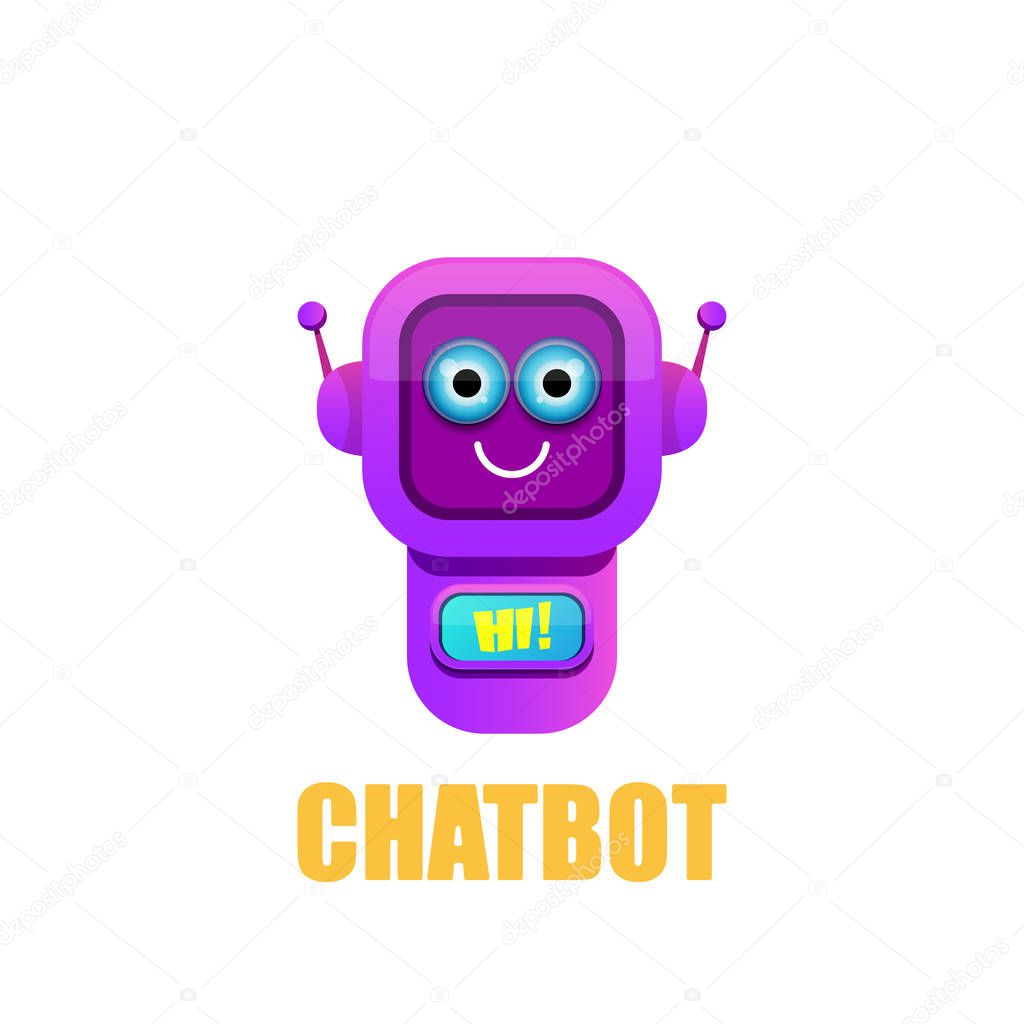 cute chatbot character isolated on white background. Vector Funny robot assistant, chatter bot, helper chatbot logo or label