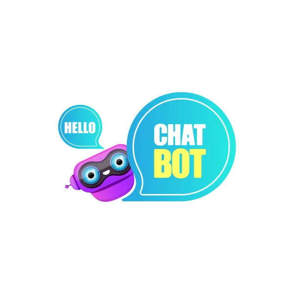 Lindo personaje chatbot o asistente inteligente con burbuja de habla aislada sobre fondo blanco. Vector Funny robot assistant, chatter bot, helper chatbot logo or label — Archivo Imágenes Vectoriales