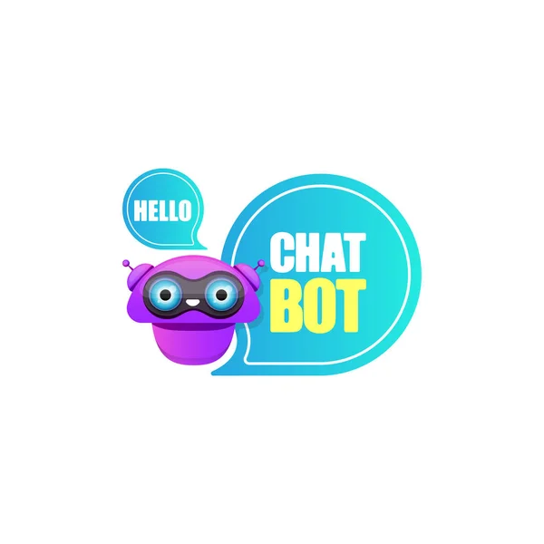 Lindo personaje chatbot o asistente inteligente con burbuja de habla aislada sobre fondo blanco. Vector Funny robot assistant, chatter bot, helper chatbot logo or label — Vector de stock