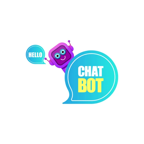 Personnage chatbot mignon ou assistant intelligent avec bulle vocale isolé sur fond blanc. Vector Assistant robot drôle, chatter bot, assistant chatbot logo ou étiquette — Image vectorielle