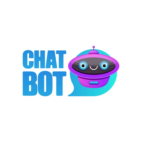 Cute chatbot karakter of intelligente assistent met spraak zeepbel geïsoleerd op witte achtergrond. Vector Funny robot Assistant, chatter bot, helper chatbot logo of label — Stockvector