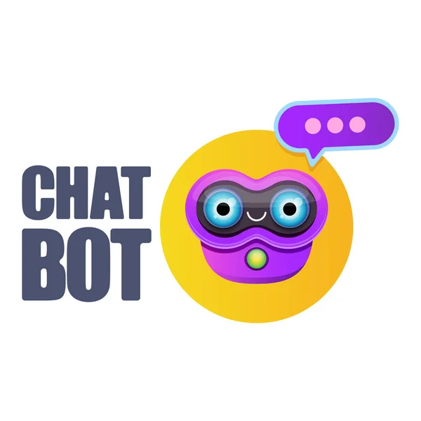 Lindo personaje chatbot o asistente inteligente con burbuja de habla aislada sobre fondo blanco. Vector Funny robot assistant, chatter bot, helper chatbot logo or label — Vector de stock