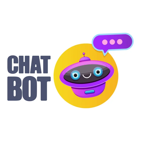 Lindo personaje chatbot o asistente inteligente con burbuja de habla aislada sobre fondo blanco. Vector Funny robot assistant, chatter bot, helper chatbot logo or label — Archivo Imágenes Vectoriales