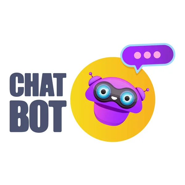 Lindo personaje chatbot o asistente inteligente con burbuja de habla aislada sobre fondo blanco. Vector Funny robot assistant, chatter bot, helper chatbot logo or label — Archivo Imágenes Vectoriales