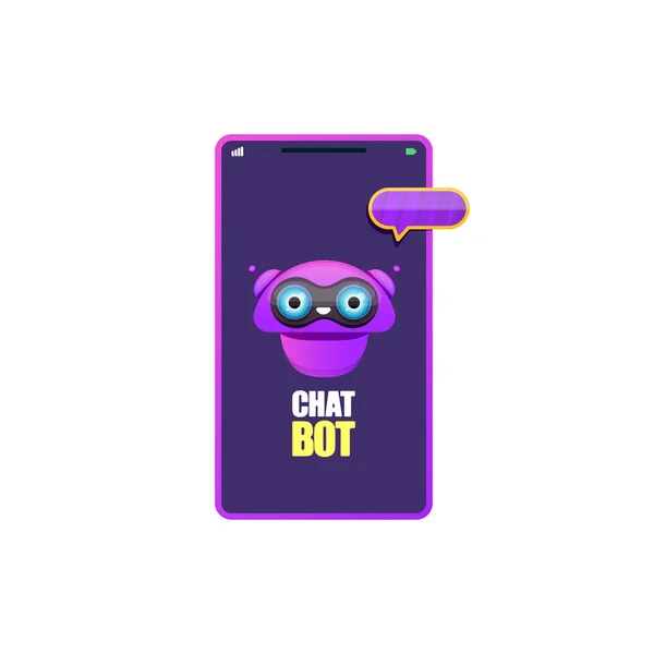 Mignon personnage chatbot ou téléphone intelligent assistant isolé sur fond blanc. Vector Assistant robot drôle, chatter bot, assistant chatbot logo ou étiquette — Image vectorielle