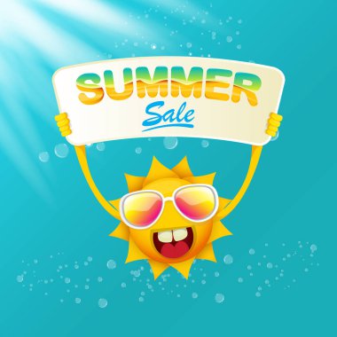 vektör yaz mutlu güneş satışı teklif işareti tutarak