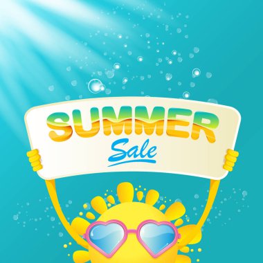 vektör yaz mutlu güneş satışı teklif işareti tutarak