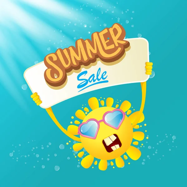 Vector summer happy sun holding sale offer sign — Stock Vector