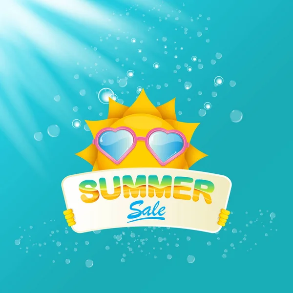 Vector summer happy sun holding sale offer sign — Stock Vector