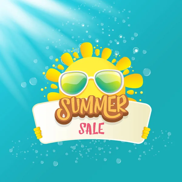 Vetor verão feliz sol segurando venda oferta sinal — Vetor de Stock