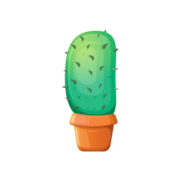 Vector cartoon cacto verde em vaso isolado sobre fundo branco. ícone de planta de sala engraçado — Vetor de Stock