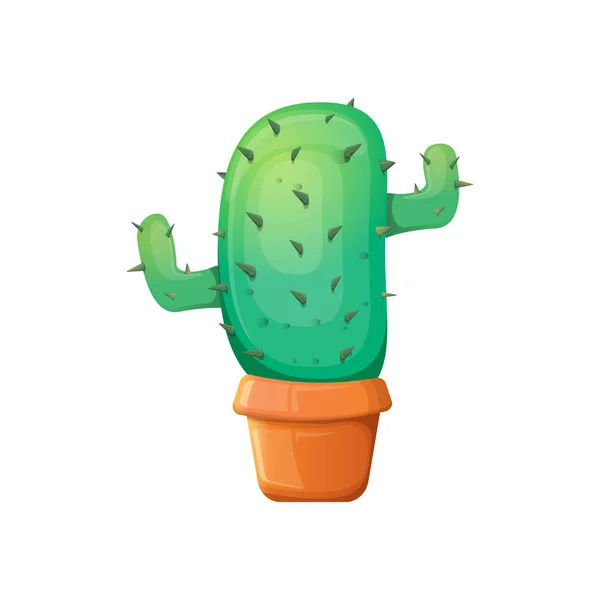 Vector cartoon green cactus in pot isolated on white background. funny houseplant icon — Stock Vector