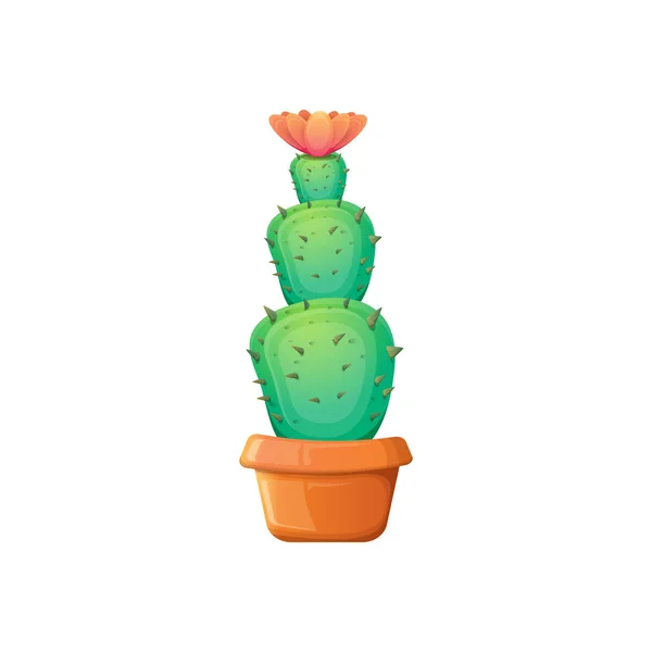 Wektor zielony Kaktus kreskówka w puli na białym tle. ikona śmieszne Houseplant — Wektor stockowy