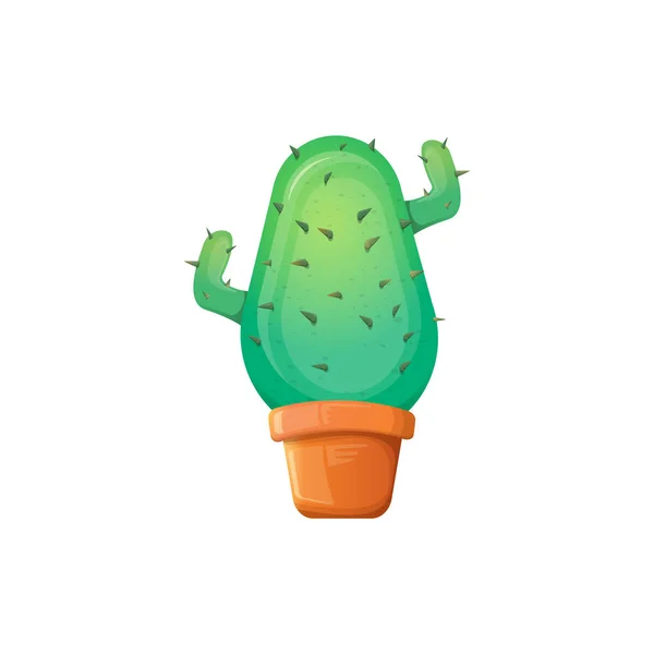 Vecteur dessin animé cactus vert en pot isolé sur fond blanc. icône drôle de plante d'intérieur — Image vectorielle