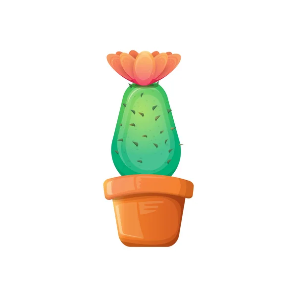 Vektor Cartoon grüner Kaktus im Topf isoliert auf weißem Hintergrund. Lustige Zimmerpflanzen-Ikone — Stockvektor