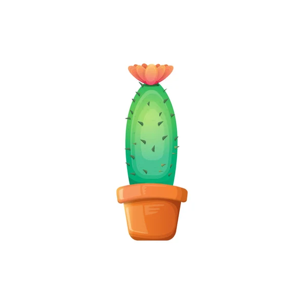 Vector de dibujos animados cactus verde en maceta aislado sobre fondo blanco. icono de planta de interior divertido — Vector de stock