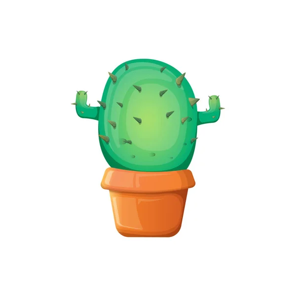 Vecteur dessin animé cactus vert en pot isolé sur fond blanc. icône drôle de plante d'intérieur — Image vectorielle