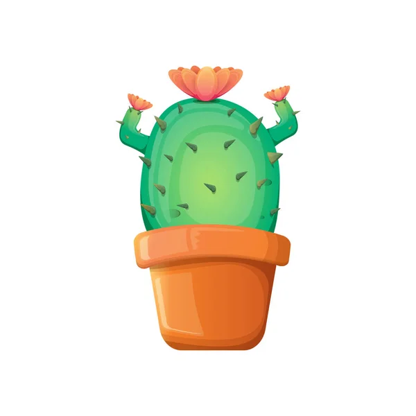 Vector de dibujos animados cactus verde en maceta aislado sobre fondo blanco. icono de planta de interior divertido — Vector de stock