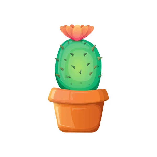 Vecteur dessin animé cactus vert en pot isolé sur fond blanc. icône drôle de plante d'intérieur — Image vectorielle