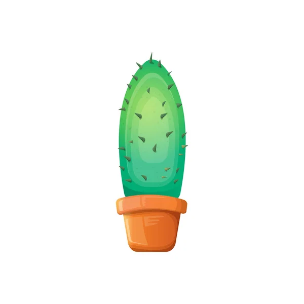 Vector cartoon cacto verde em vaso isolado sobre fundo branco. ícone de planta de sala engraçado — Vetor de Stock