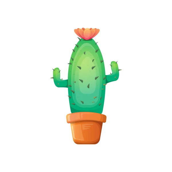 Vektor Cartoon grüner Kaktus im Topf isoliert auf weißem Hintergrund. Lustige Zimmerpflanzen-Ikone — Stockvektor