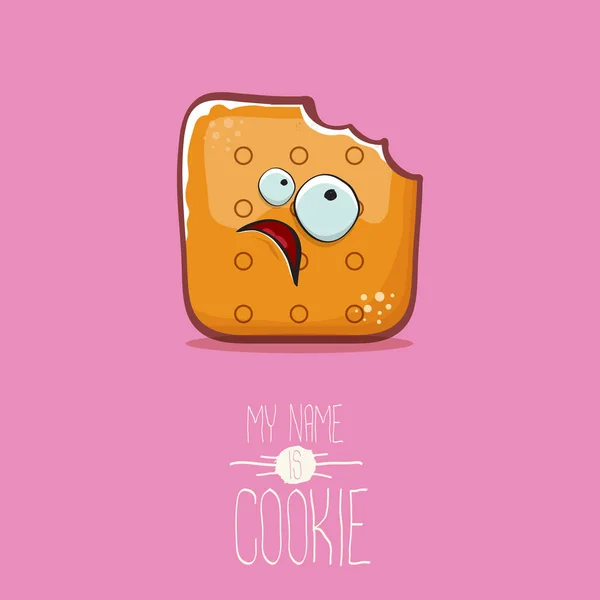 Vector grappig cookie karakter geïsoleerd op roze achtergrond. Mijn naam is cookie concept illustratie. funky voedsel karakter of bakkerij label mascotte — Stockvector