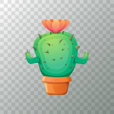 şeffaf arka plan üzerinde izole pot vektör karikatür yeşil kaktüs. komik houseplant simgesi