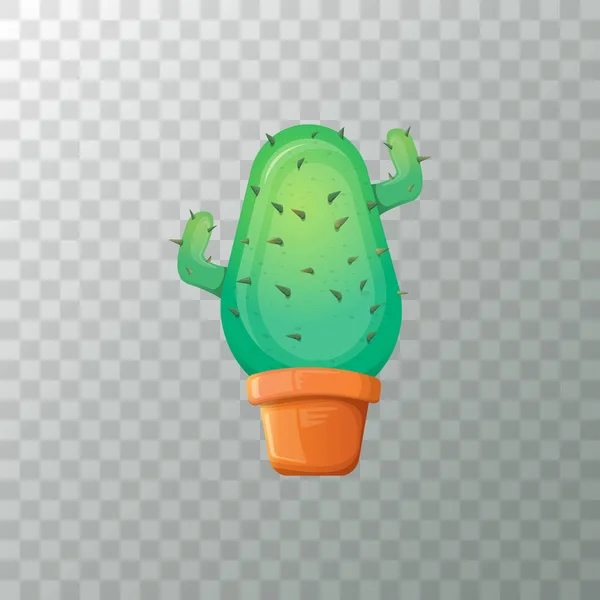 Vektor Cartoon grüner Kaktus im Topf isoliert auf transparentem Hintergrund. Lustige Zimmerpflanzen-Ikone — Stockvektor