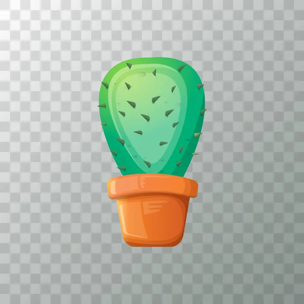 Vecteur dessin animé cactus vert en pot isolé sur fond transparent. icône drôle de plante d'intérieur — Image vectorielle