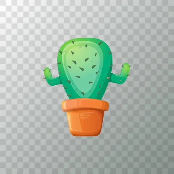 Vecteur dessin animé cactus vert en pot isolé sur fond transparent. icône drôle de plante d'intérieur — Image vectorielle