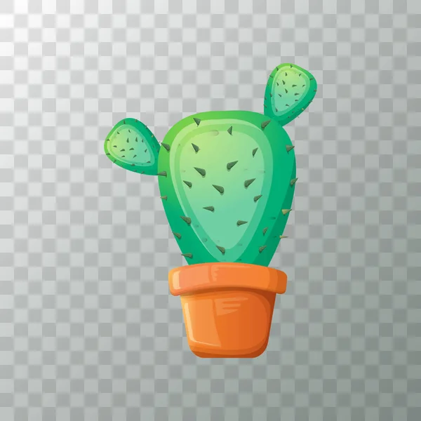 Vector cartoon green cactus in pot isolated on transparent background. funny houseplant icon — Stock Vector