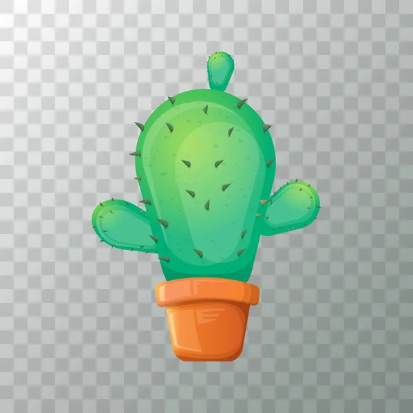 Vector cartoon green cactus in pot isolated on transparent background. funny houseplant icon — Stock Vector