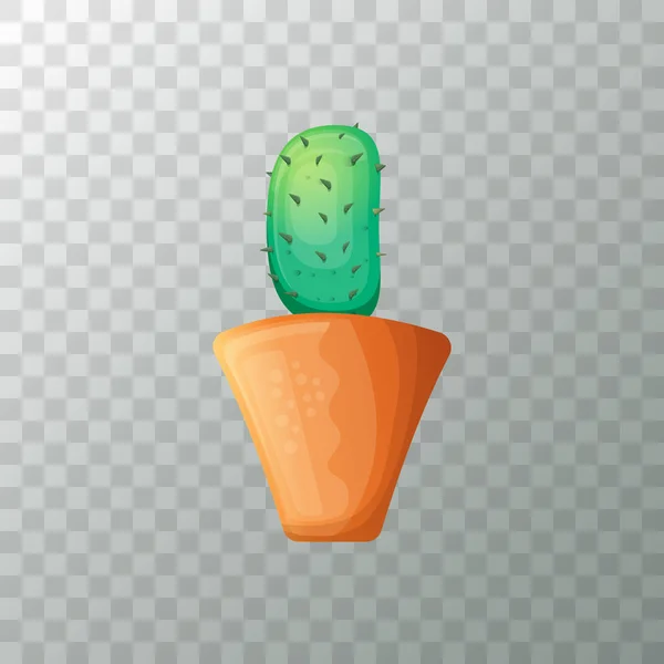 Vector cartoon green cactus in pot isolated on transparent background. funny houseplant icon — Stock Vector